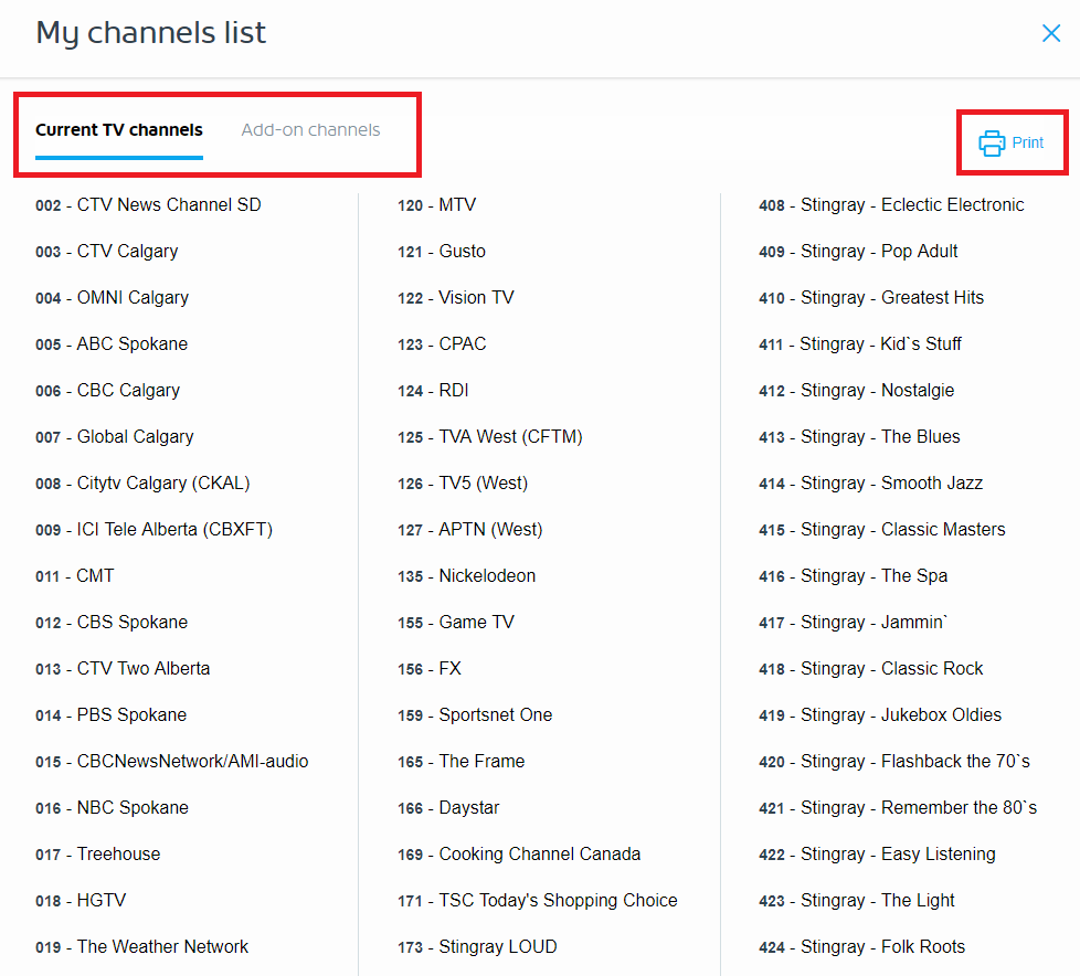 How to View your Shaw Channel List