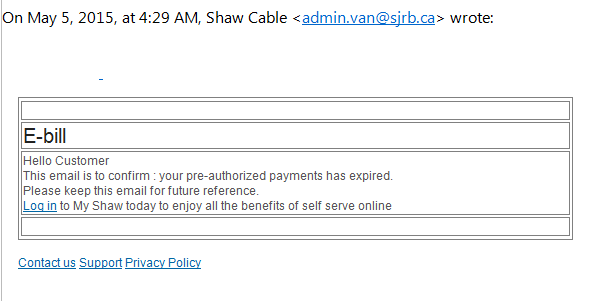 phising scam re: shaw notification your account has now been locked