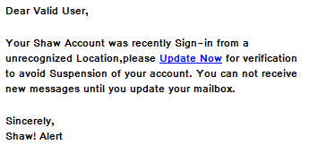 Phishing scam email update