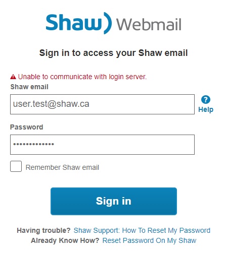 Login for webmail not working - Shaw Support