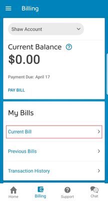 How to view my current Shaw bill