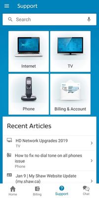 Use the My Shaw app to access online Chat support and Support Articles