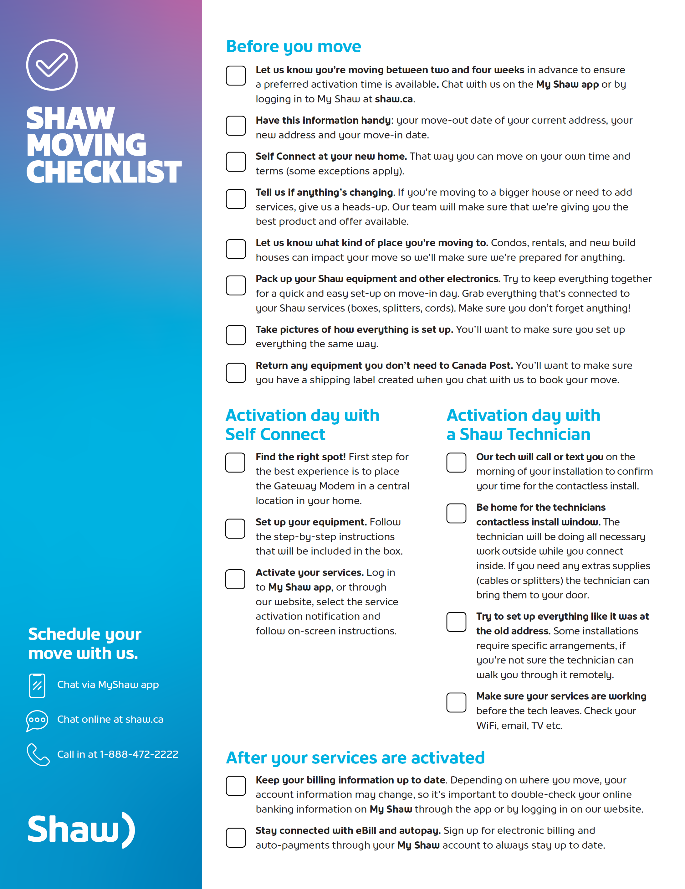 How To Move Your Shaw Services To A New Address