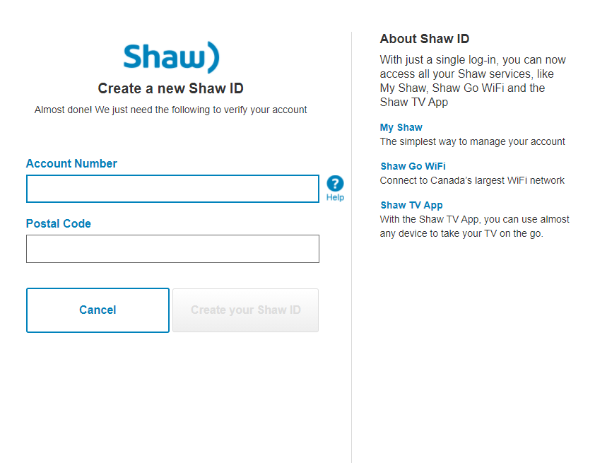 How to create a Shaw ID