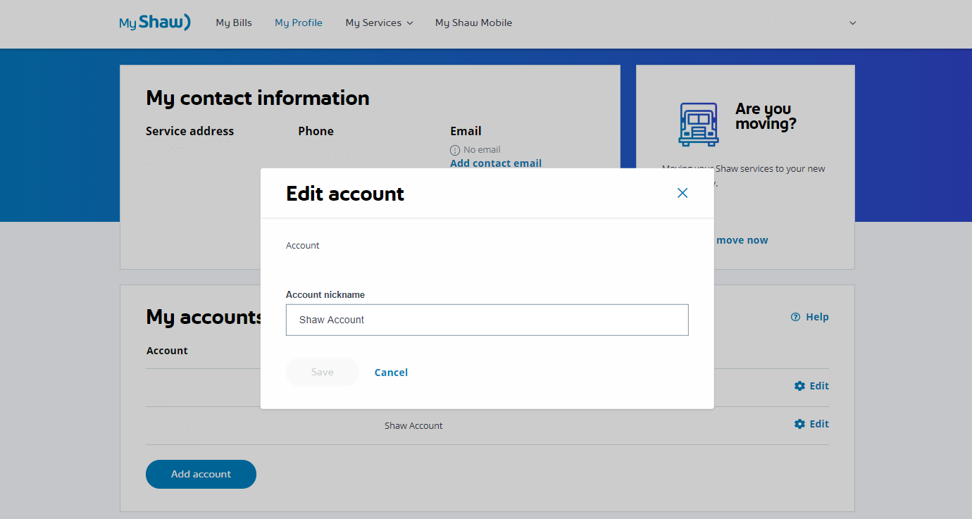 How to link multiple accounts in My Shaw