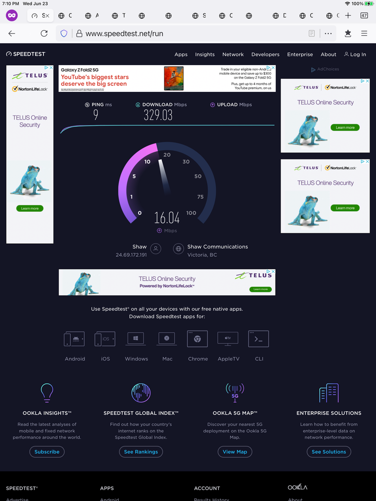 Speedtest Results for Shaw