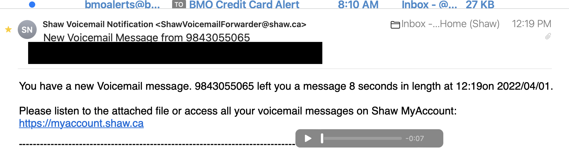 Shaw Voice Mail off but receiving Shaw Voice Mail Shaw Support